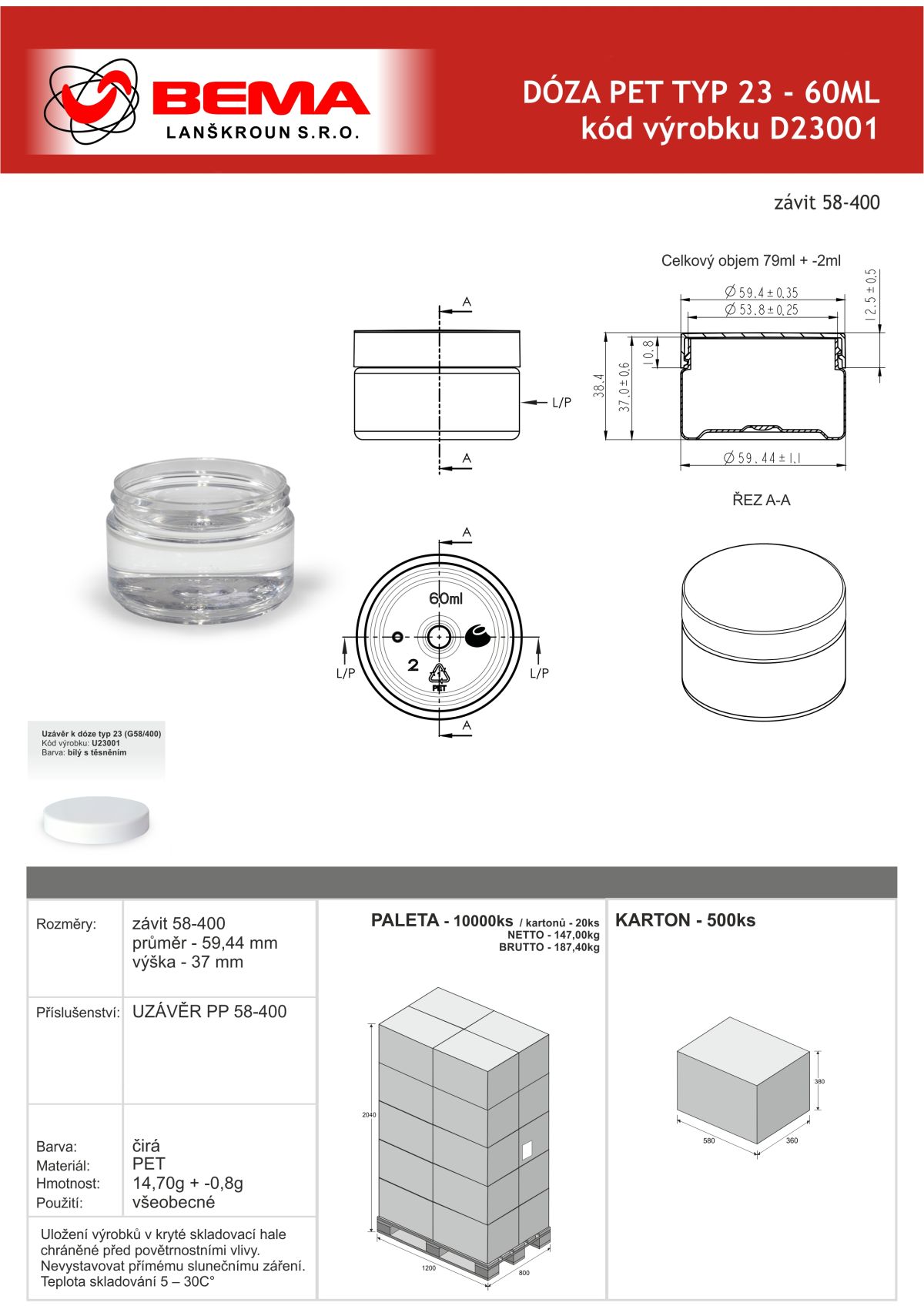 D23001 Doza PET 60ml čirá 58-400 24-6-2026